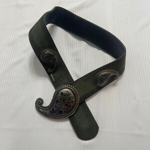 Geiger Vintage Dark Green Leather Paisley Belt Size XS SMALL